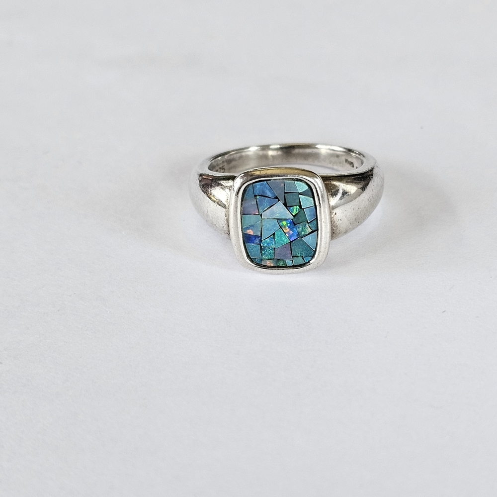MICHELLE ALBALA Sterling Silver Vintage Real Opal Gem Inlay Ring Size 6.…